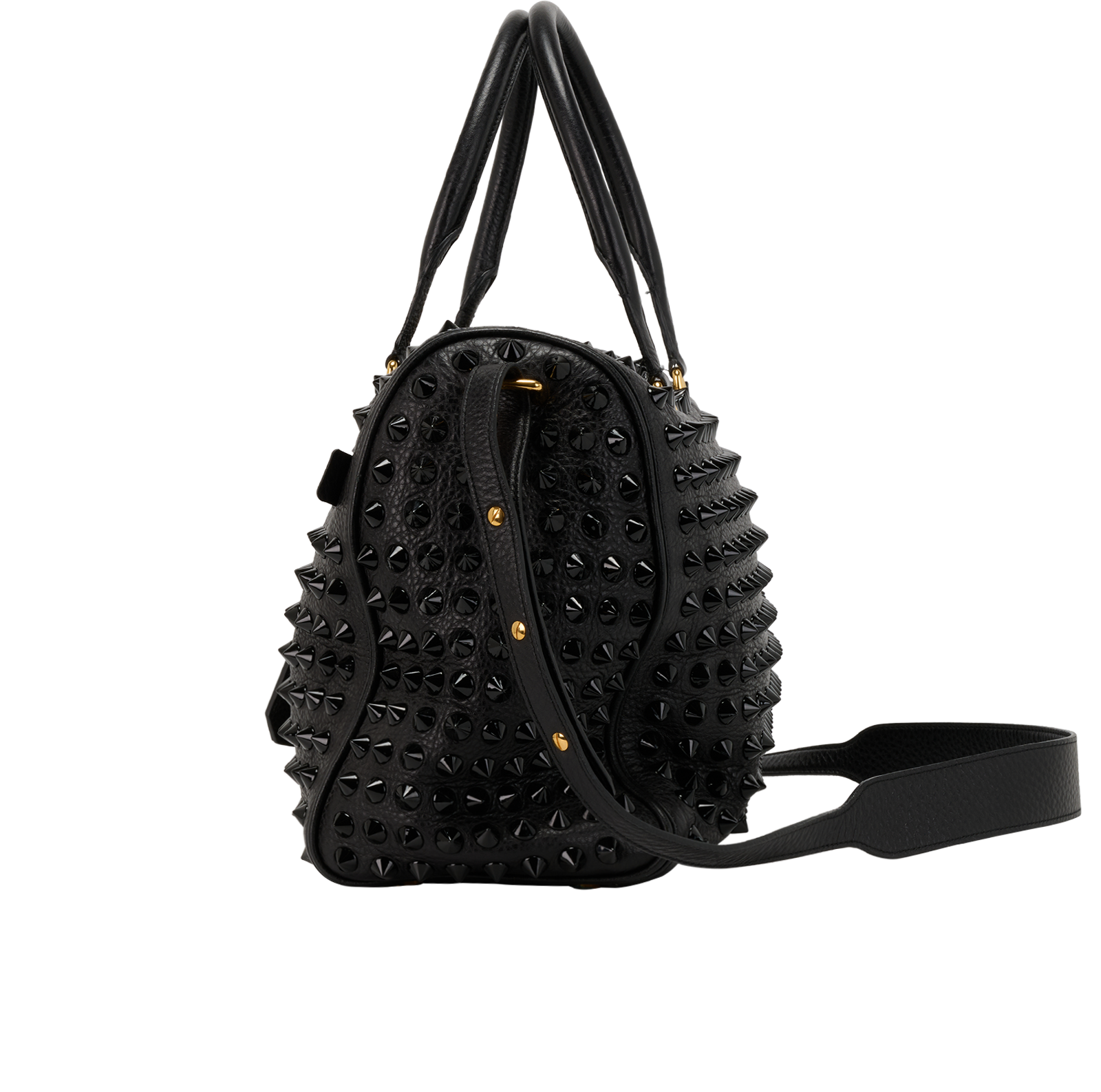Studded Boston Bag, &pound;595, Handbags, Black, Leather, Bottom view